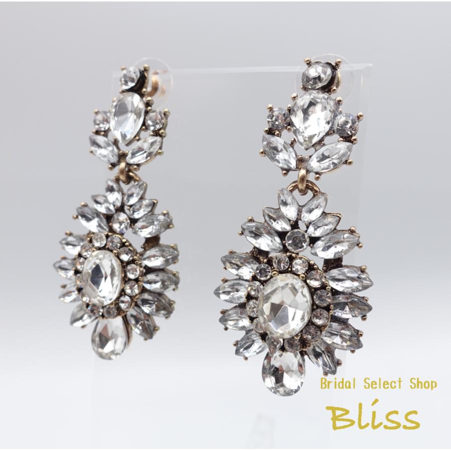アクセサリー【アンティーク風 クリスタルフラワー  ピアス（or イヤリングより選択） 】ウェディング ブライダル フォーマル | 