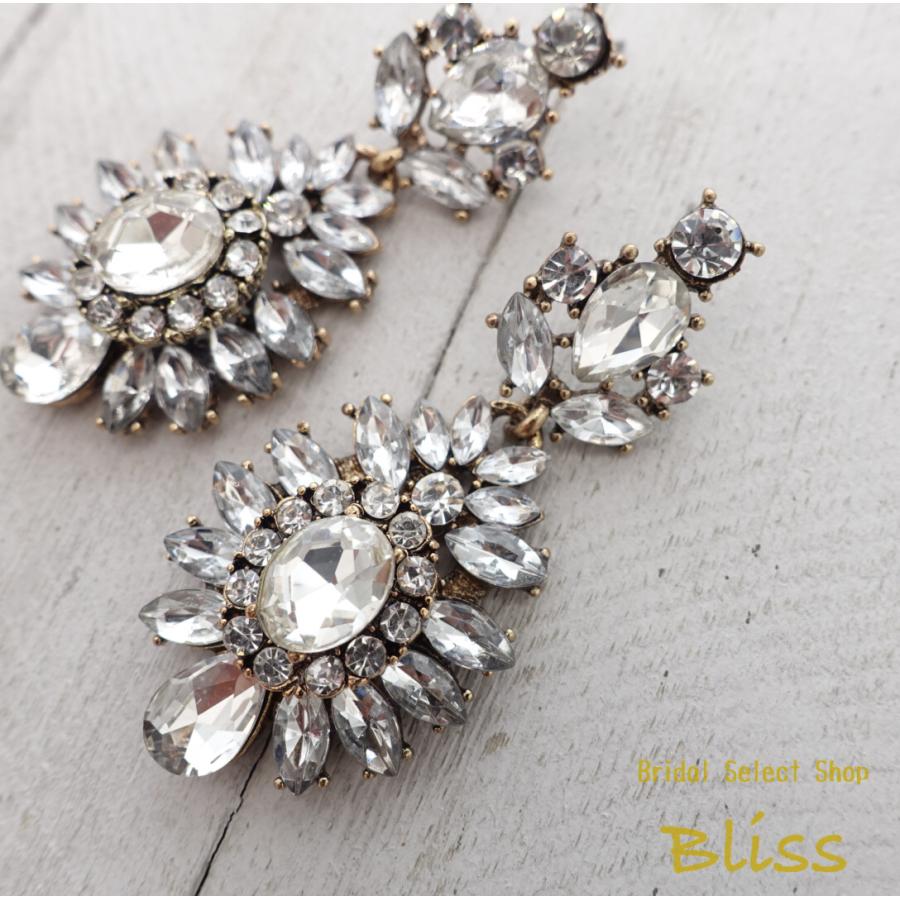 アクセサリー【アンティーク風 クリスタルフラワー  ピアス（or イヤリングより選択） 】ウェディング ブライダル フォーマル |  | 02