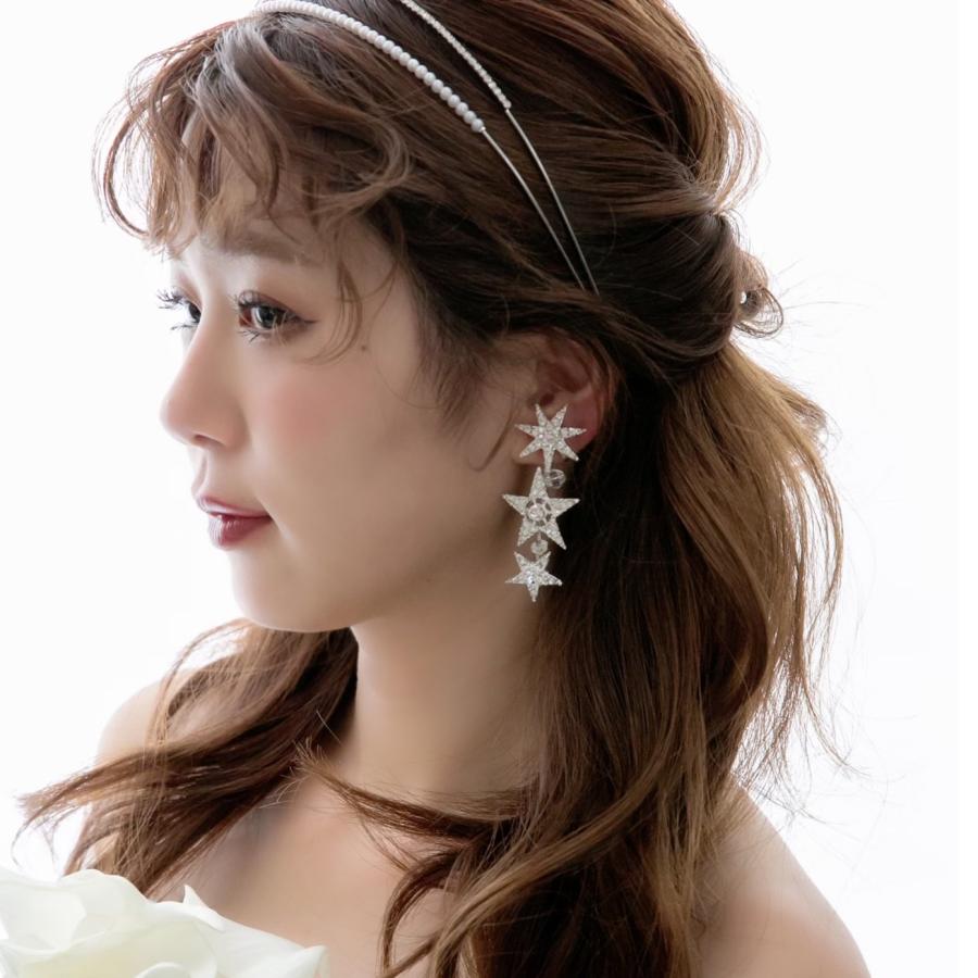ウェディング アクセサリー【スターモチーフ 3連 イヤリング】ブライダル 結婚式 小物 | 