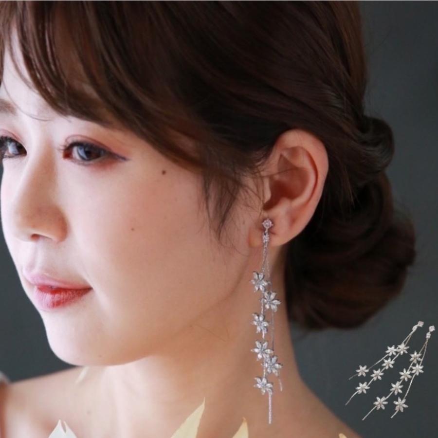 アクセサリー【ジルコニア タッセル ピアス シルバー 】ウェディング ブライダル フォーマル | 