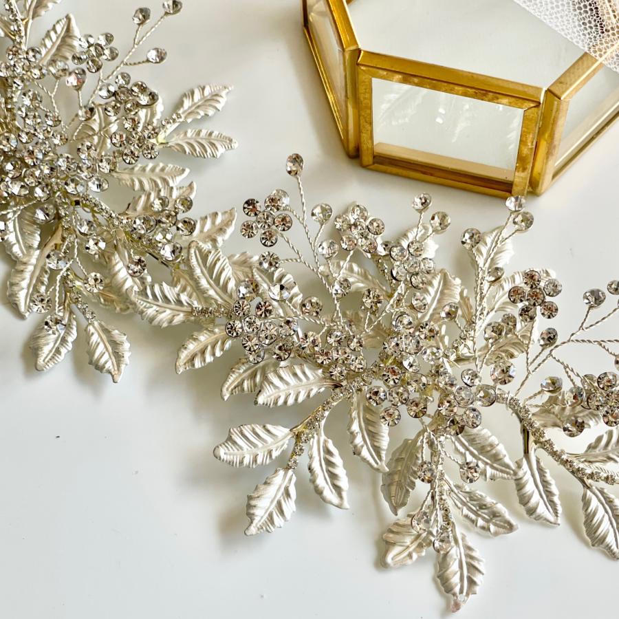 ウェディング アクセサリー【マット シルバー リーフ ヘッドドレス】ブライダル 小枝 髪飾り 結婚式 |  | 02