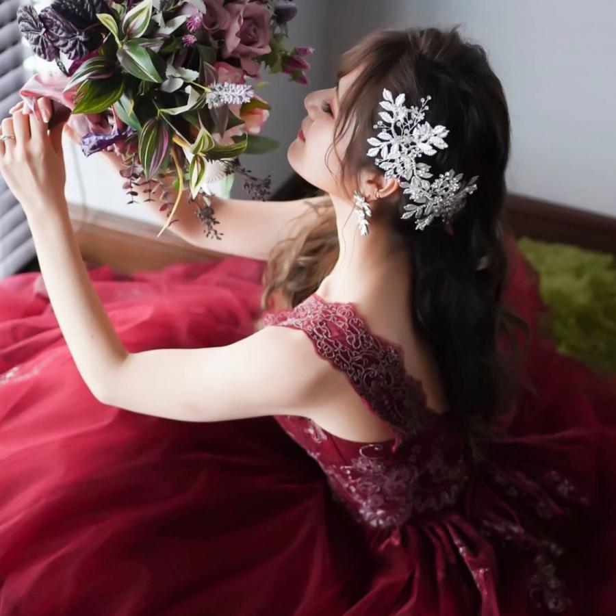 ウェディング アクセサリー【マット シルバー リーフ ヘッドドレス】ブライダル 小枝 髪飾り 結婚式 |  | 03