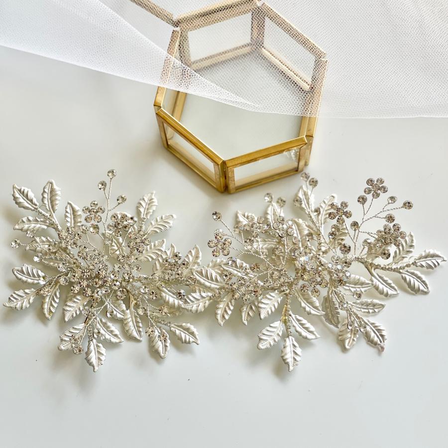 ウェディング アクセサリー【マット シルバー リーフ ヘッドドレス】ブライダル 小枝 髪飾り 結婚式 |  | 01