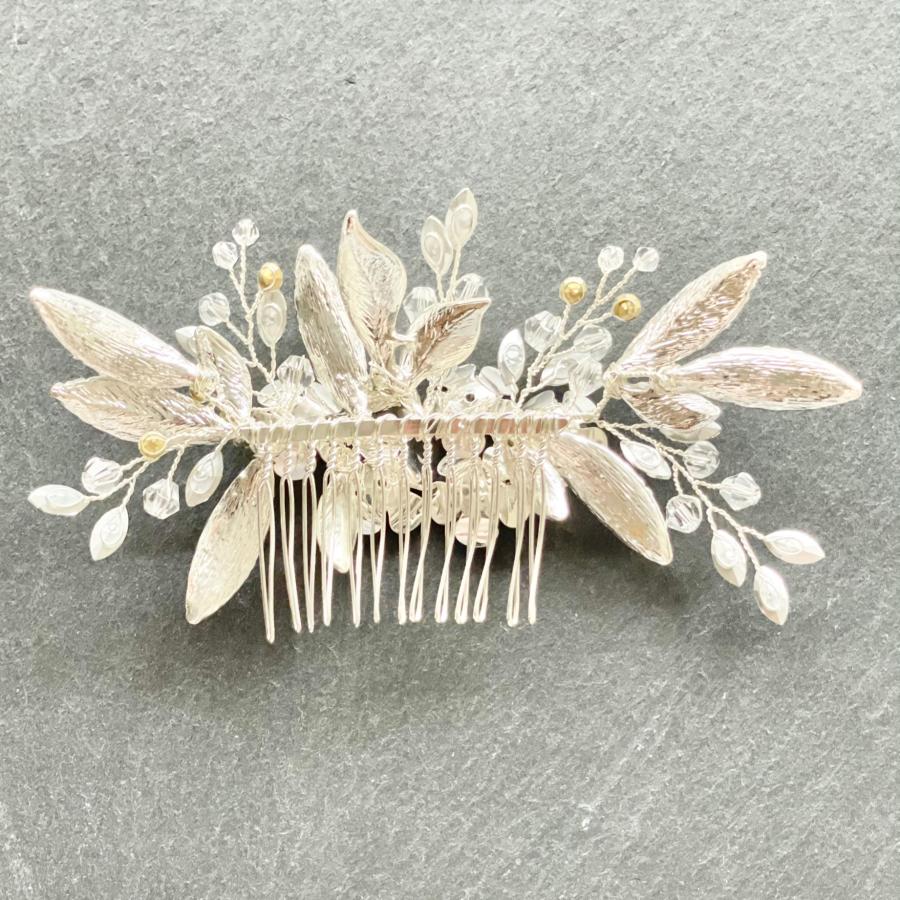 ウェディング アクセサリー【マットタイプ フラワー＆リーフ ボンネ】ブライダル 小枝 髪飾り 結婚式 |  | 07