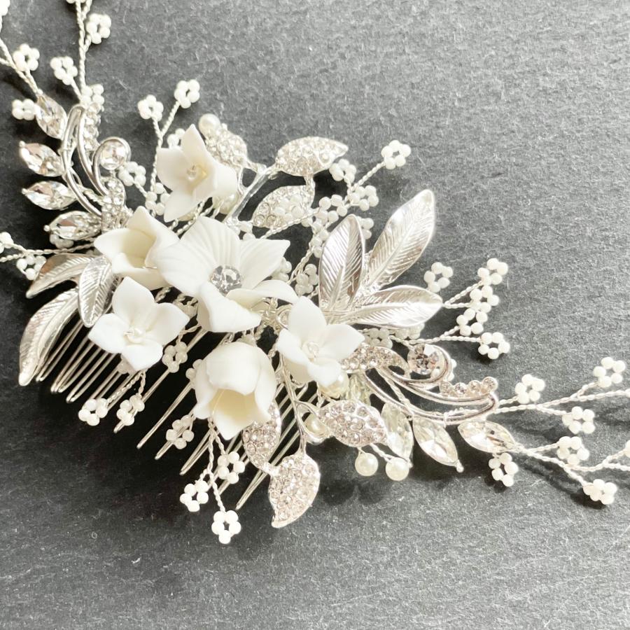 ウェディング アクセサリー【フラワー ヘッドドレス】ブライダル 小枝 髪飾り 結婚式 |  | 02