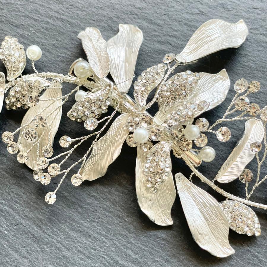 ウェディング アクセサリー【華やか マット＆ラインストーン リーフ ヘッドドレス】小枝 ブライダル 髪飾り 結婚式 |  | 02