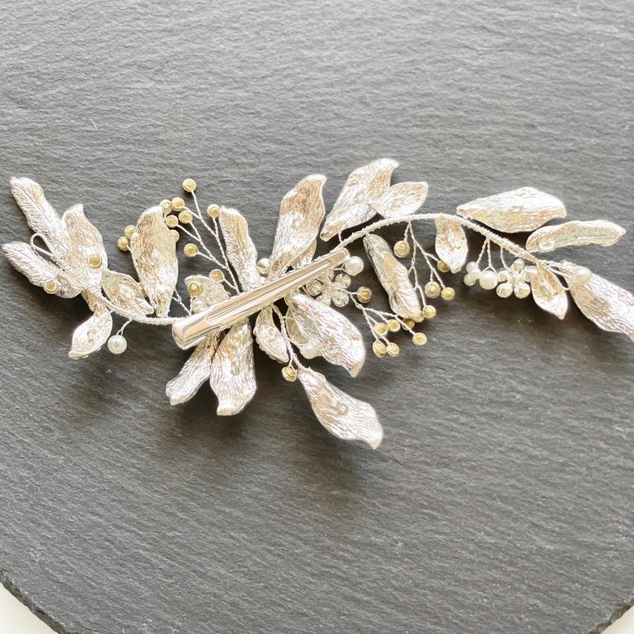 ウェディング アクセサリー【華やか マット＆ラインストーン リーフ ヘッドドレス】小枝 ブライダル 髪飾り 結婚式 |  | 07