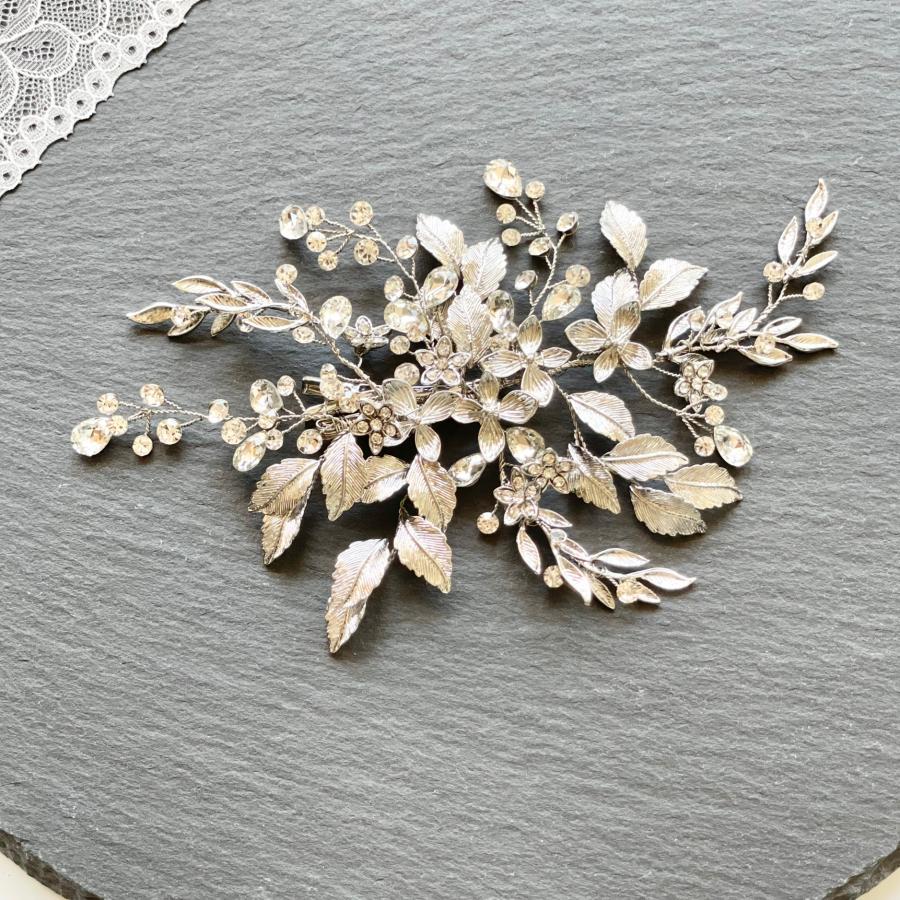 ウェディング アクセサリー【小枝 シルバーフラワー＆リーフ ヘッドドレス】ブライダル 髪飾り 結婚式 |  | 01