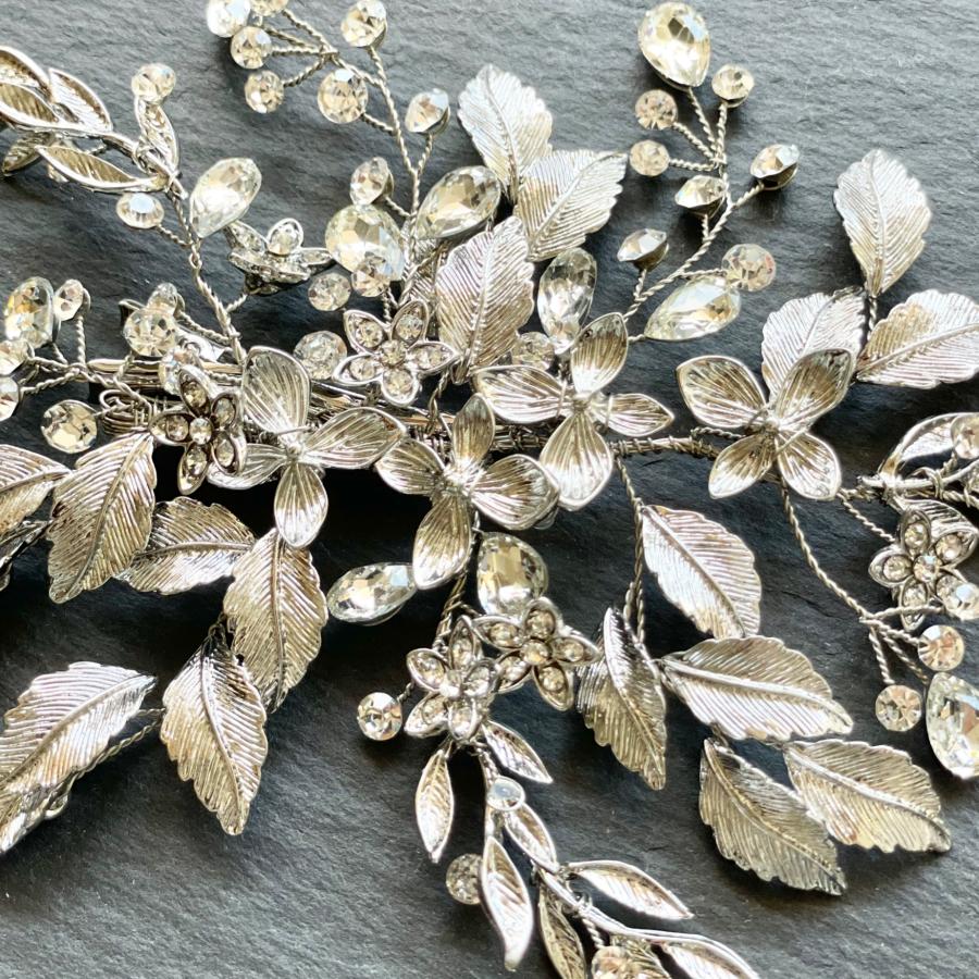 ウェディング アクセサリー【小枝 シルバーフラワー＆リーフ ヘッドドレス】ブライダル 髪飾り 結婚式 |  | 02