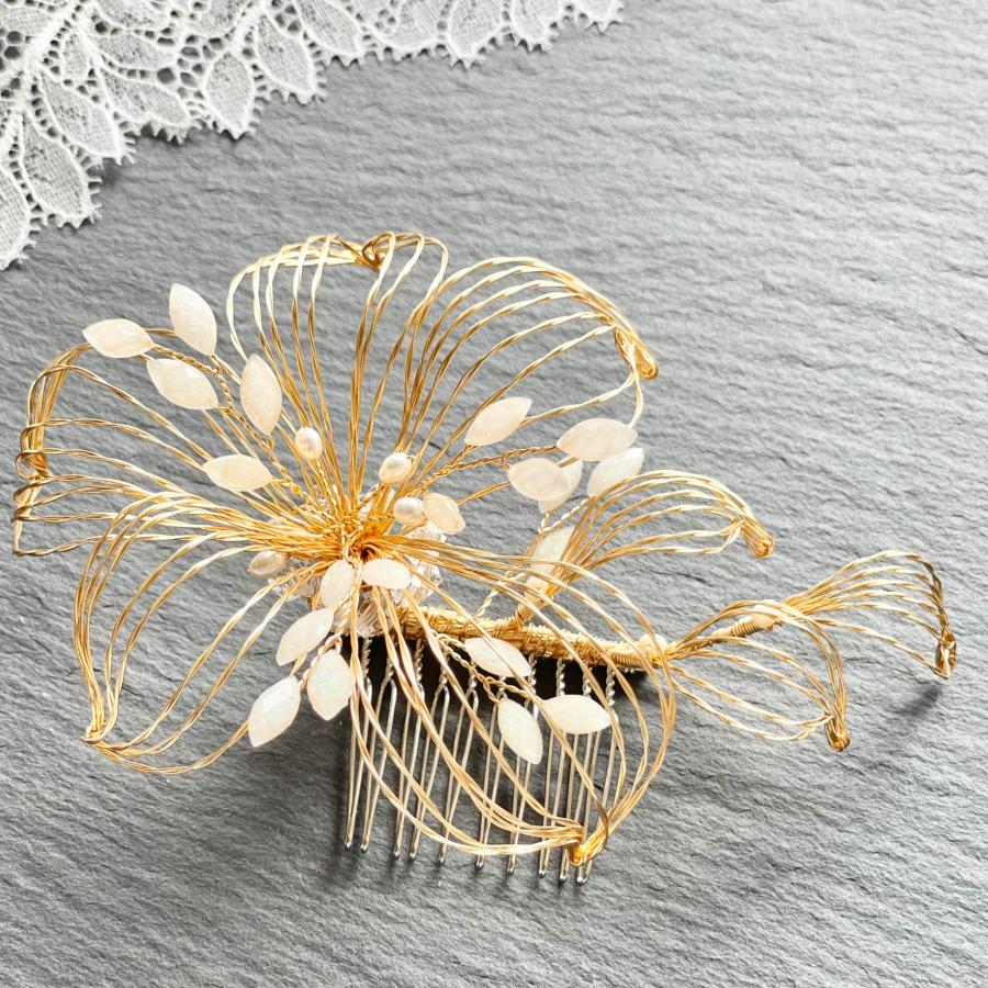 ウェディング アクセサリー【透かし ゴールド フラワー ヘッドドレス】 |  | 01
