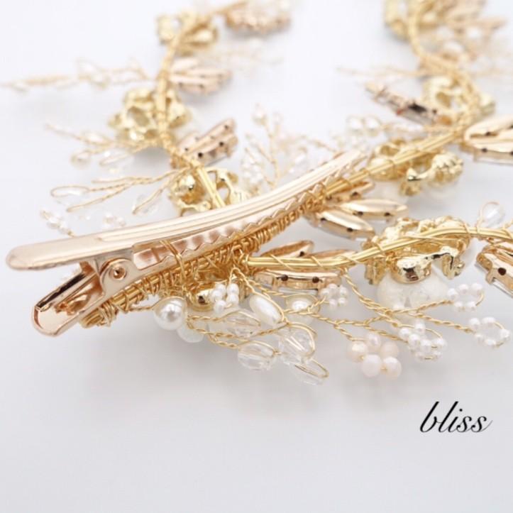 ウェディング アクセサリー【華やか 小枝ゴールドフラワーバレッタ＆小枝イヤリング】 |  | 06