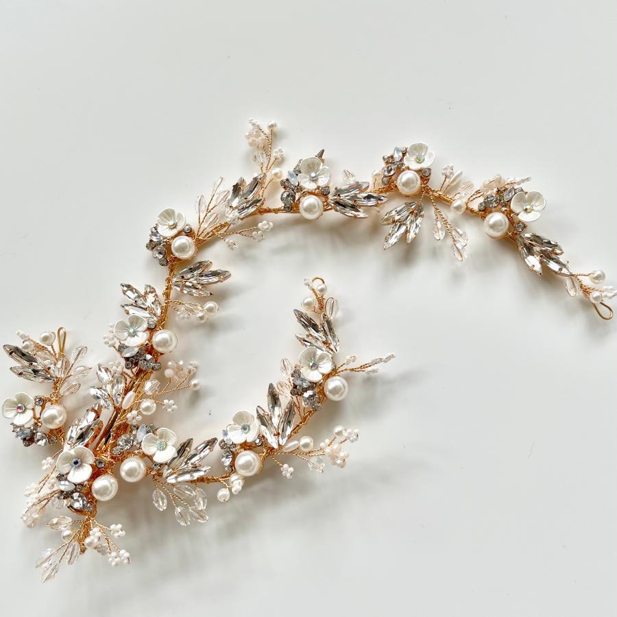 ウェディング アクセサリー【華やか 小枝ゴールドフラワーバレッタ＆小枝イヤリング】 |  | 02