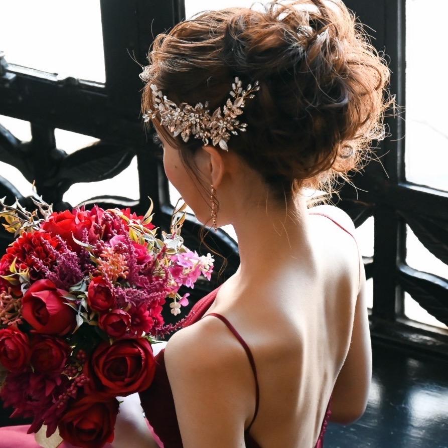 ウェディング アクセサリー【フラワー＆リーフクリスタル ヘッドドレス カラー:シルバー or ゴールドより選択】 |  | 08