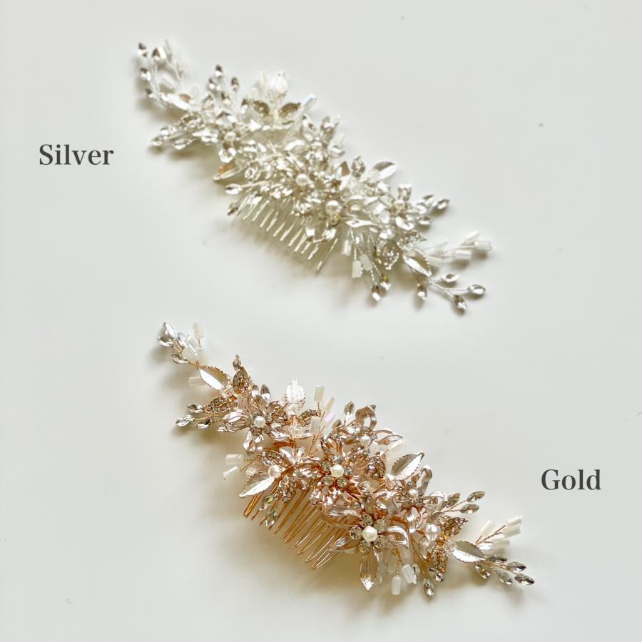 ウェディング アクセサリー【フラワー＆リーフクリスタル ヘッドドレス カラー:シルバー or ゴールドより選択】 |  | 01