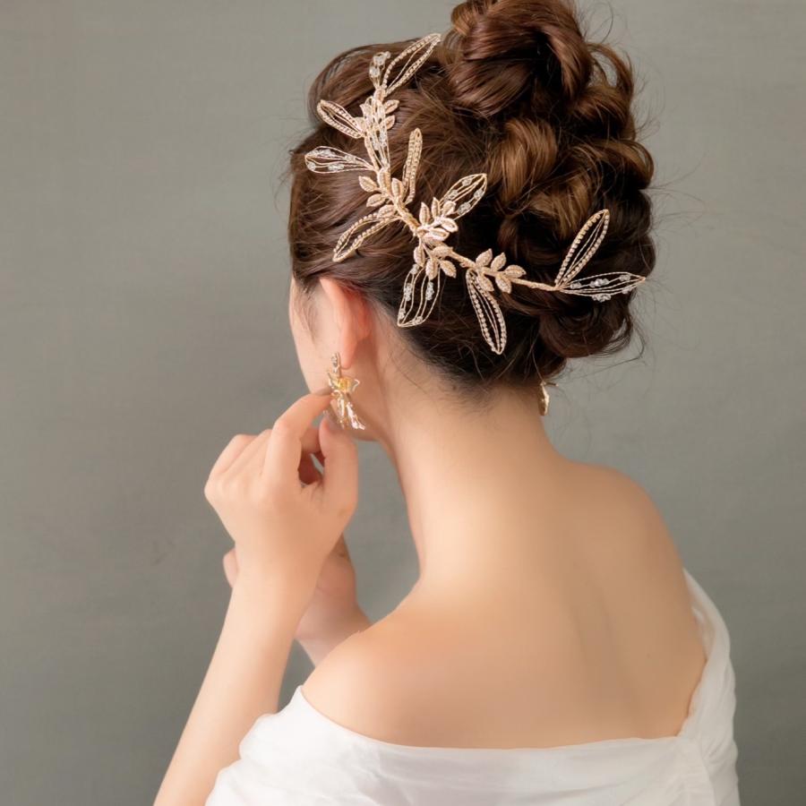 ウェディング アクセサリー【ゴールドワイヤーリーフクリスタル ヘッドドレス】 | 
