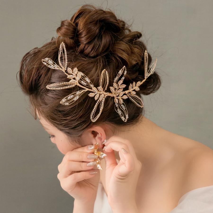 ウェディング アクセサリー【ゴールドワイヤーリーフクリスタル ヘッドドレス】 |  | 03