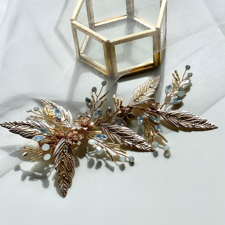 ウェディング アクセサリー【小枝 ゴールド グラデーション リーフ ヘッドドレス】 |  | 02