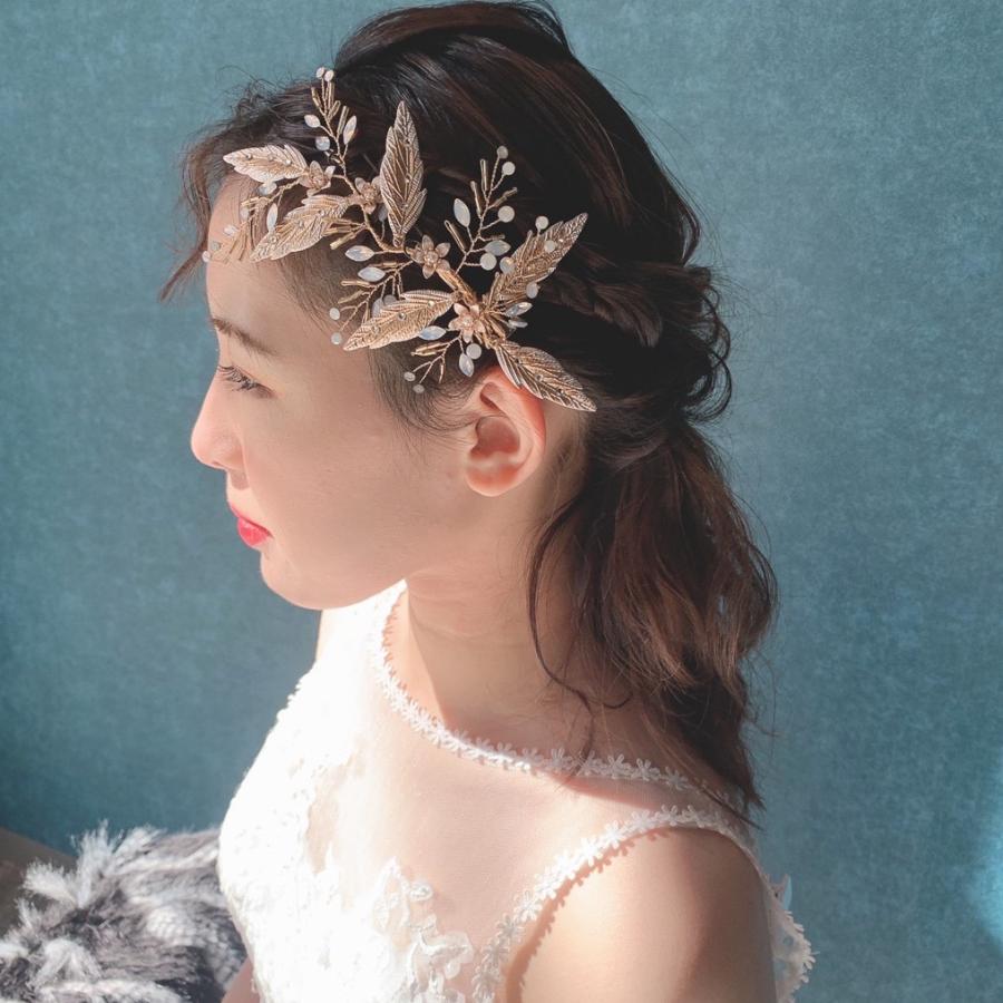 ウェディング アクセサリー【小枝 ゴールド グラデーション リーフ ヘッドドレス】 |  | 01