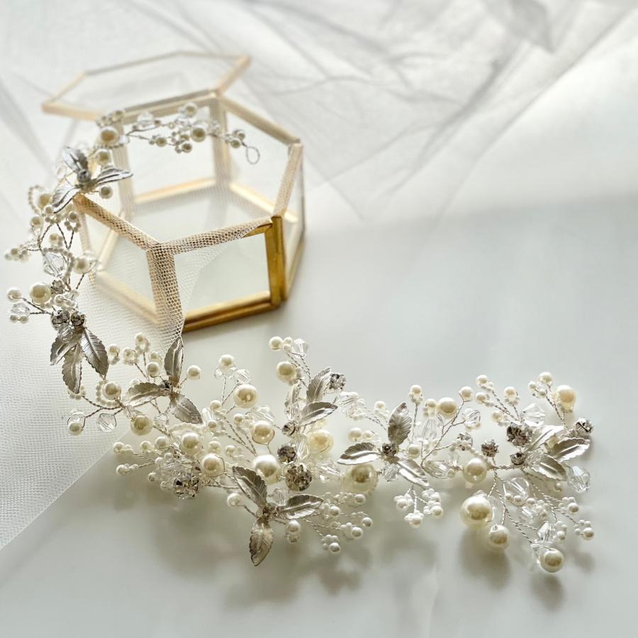ウェディング アクセサリー【小枝 ビジュー＆パール ヘッドドレス シルバー】 |  | 01