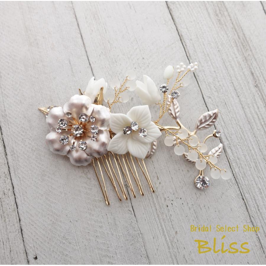 ウェディング アクセサリー【小枝 ゴールド & ホワイト フラワー 3P ヘッドドレス】ブライダル 髪飾り |  | 05