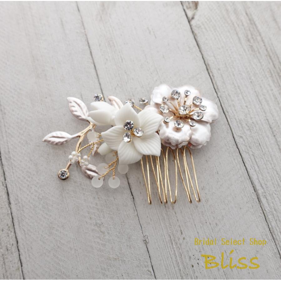 ウェディング アクセサリー【小枝 ゴールド & ホワイト フラワー 3P ヘッドドレス】ブライダル 髪飾り |  | 06