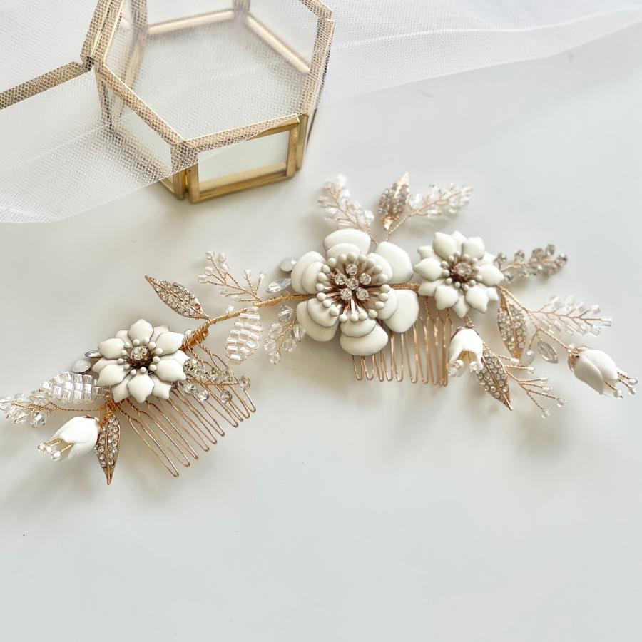 ウェディング アクセサリー【小枝 ホワイト ビンテージ フラワー ヘッドドレス】ブライダル 髪飾り |  | 01