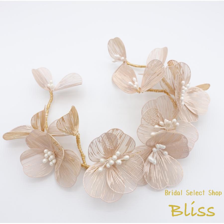 ウェディング アクセサリー【フラワー ペタル ガーランド ヘッドドレス カラー:ゴールド or ピンク or ホワイトより選択】ブライダル 髪飾り |  | 04