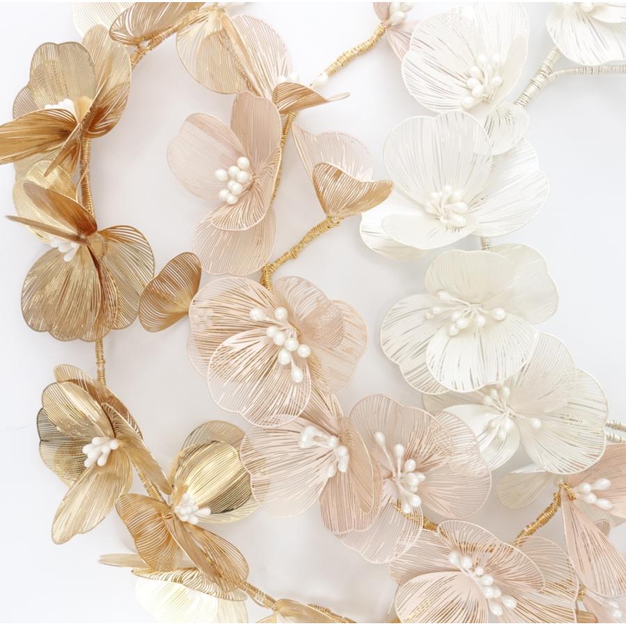 ウェディング アクセサリー【フラワー ペタル ガーランド ヘッドドレス カラー:ゴールド or ピンク or ホワイトより選択】ブライダル 髪飾り |  | 13