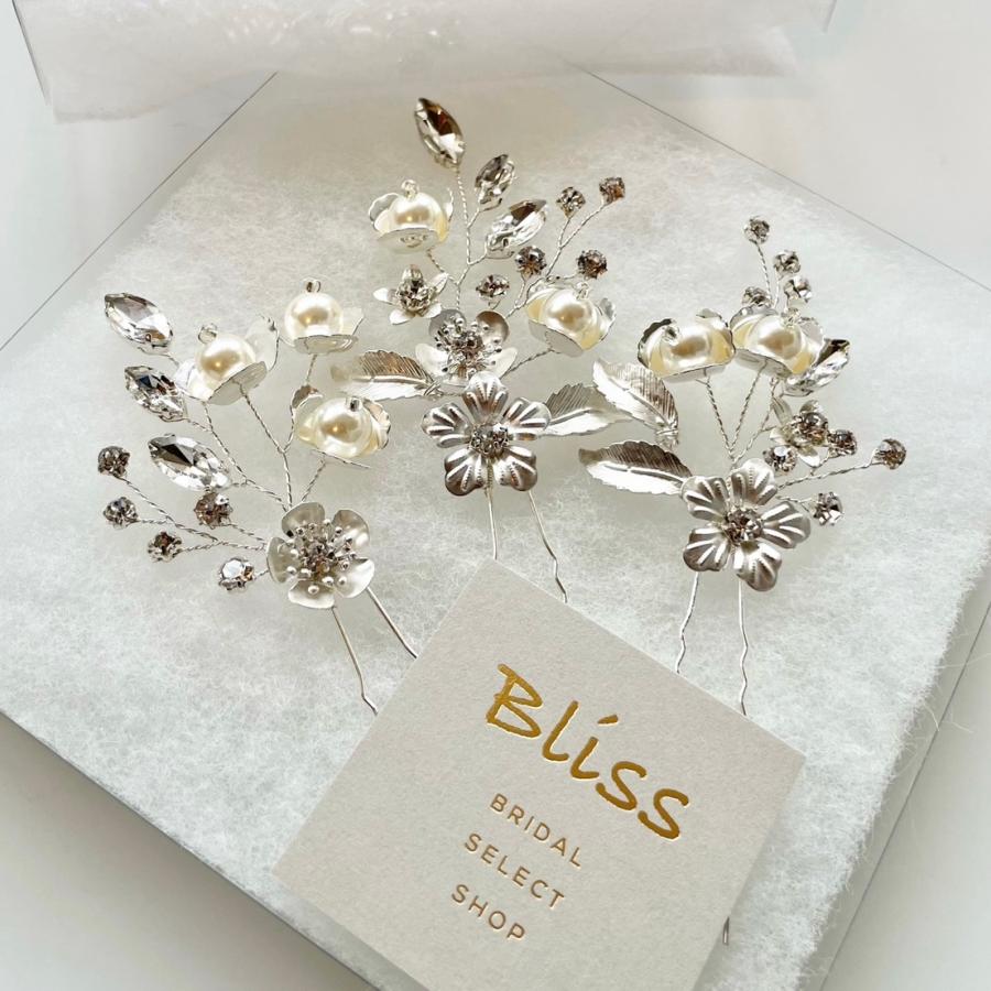 ウェディング ヘッドドレス【小枝 シルバー フラワー＆パール 3P ヘアピン】 |  | 04