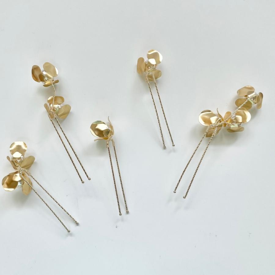 ウェディング ヘッドドレス【ゴールド フラワー パール 5P ヘアピン 】 |  | 03