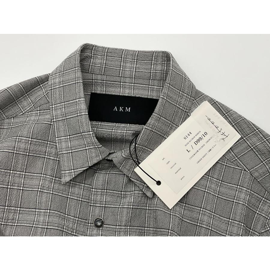 AKM L グレー GRENCHECK SEER SUCKER SHIRTS グレンチェックシア  