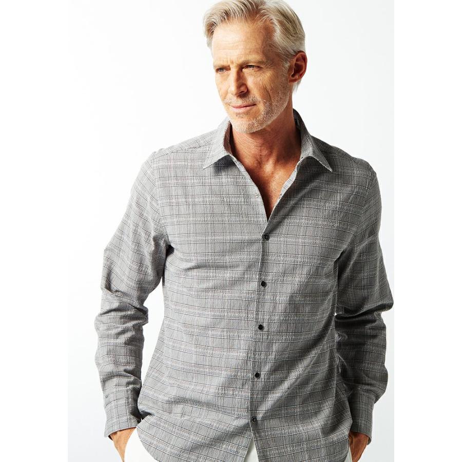 AKM L グレー GRENCHECK SEER SUCKER SHIRTS グレンチェックシア  