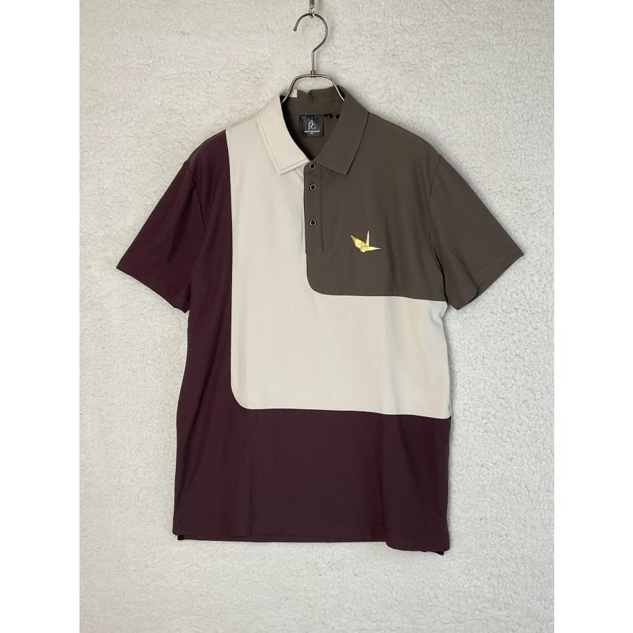 1PIU1UGUALE3 GOLF 1P1G3柄 半袖 ポロシャツ 茶地白字 Ⅳ 1PIU1UGUALE3 GOLF ポロシャツ GRADATION S/S POLO メンズ