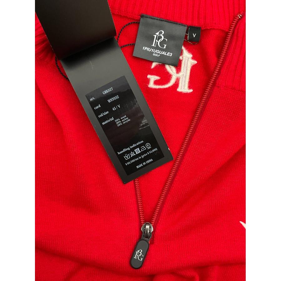 未使用 1PIU1UGUALE3 GOLF 5 レッド ZIP KNIT プルオーバー 未使用 1PIU1UGUALE3 GOLF 5 レッド ZIP KNIT プルオーバー