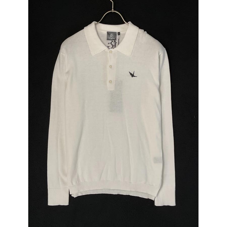 【未使用】1PIU1UGUALE3 GOLF L/S POLO 折り鶴ロゴ刺繍4 未使用 1PIU1UGUALE3 GOLF 4 ホワイト L/S POLO 折り鶴ロゴ刺繍