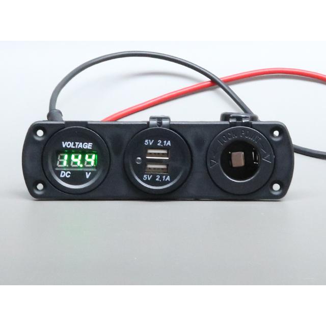 マリン用 12Vシガーソケット＋USBソケット＋電圧計 | 