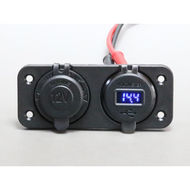 マリン用 12Vシガーソケット＋電圧計付きUSBソケット |  | 01