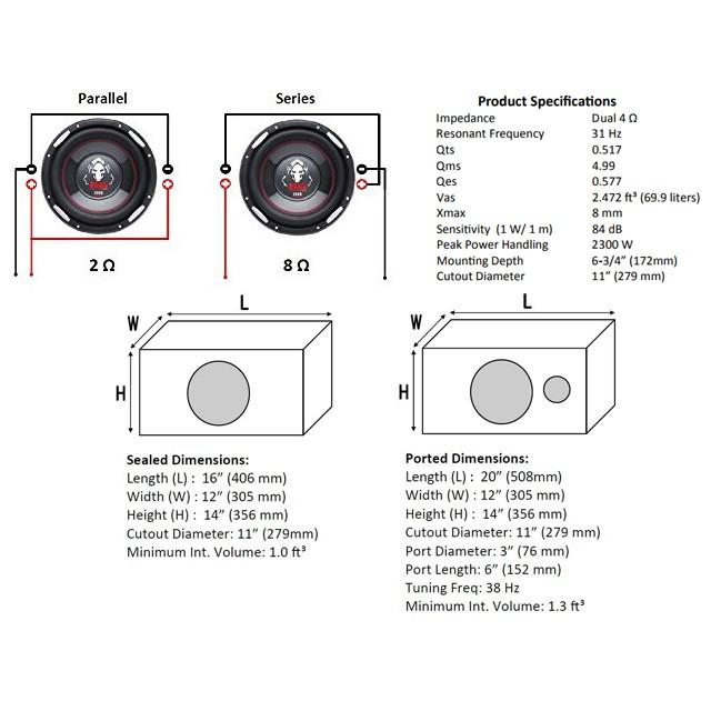 【海外取り寄せ商品】2300W 12インチ サブウーハー DVC 30cm サブウーファー |  | 03