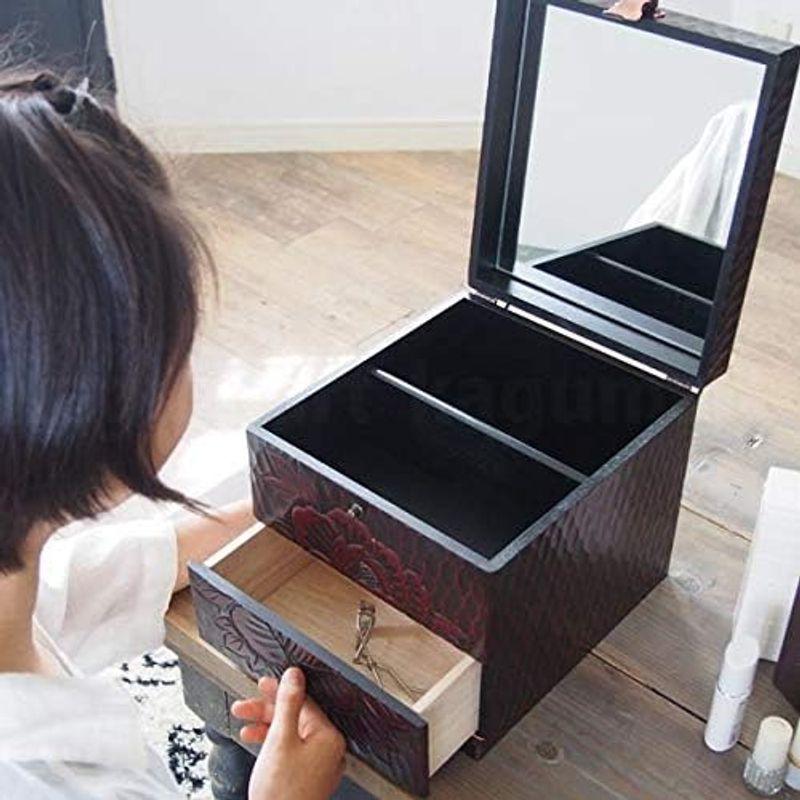 化粧品収納 化粧箱 一面 コスメボックス コスメケース メイクボックス ミラー付き 小町Ｓ 鎌倉彫 手彫り 収納 木製 一面 コスメボックス コスメケース メイクボックス ミラー付き 小町Ｓ 鎌倉彫 手彫り 収納 木製 　