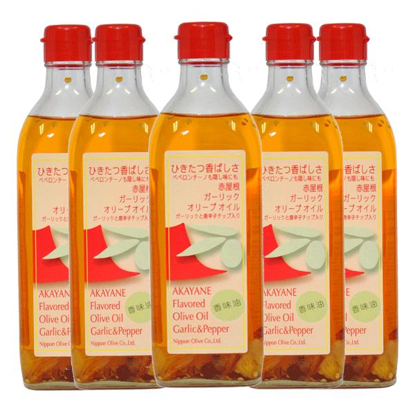 送料 無料 オリーブオイル ガーリックオリーブオイル 日本オリーブ 赤屋根ガーリックオリーブオイル 450g (5本組) ピュアオリーブオイル オリーブマノン（Yahoo!・オリーブオイル・化粧品のサン工房）