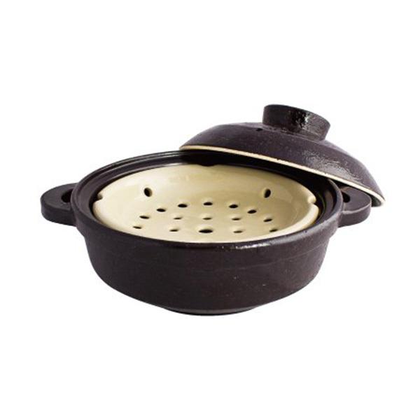 長谷園　IH対応　ヘルシー蒸し鍋　優　黒　大 3BUY20％OFF対象】【長谷園】 IH対応ヘルシー蒸し鍋 黒釉 大
