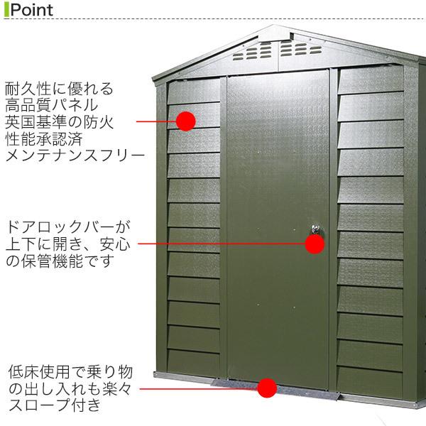 倉庫　物置　おしゃれ　収納　シェッド　ガレージ　TM1　ハーフ　自作　シングルドア　2.85ｍ2　(0.86坪)　屋外　メタル　DIY　オリーブグリーン　庭　ガーデナップ　TM1HFSD