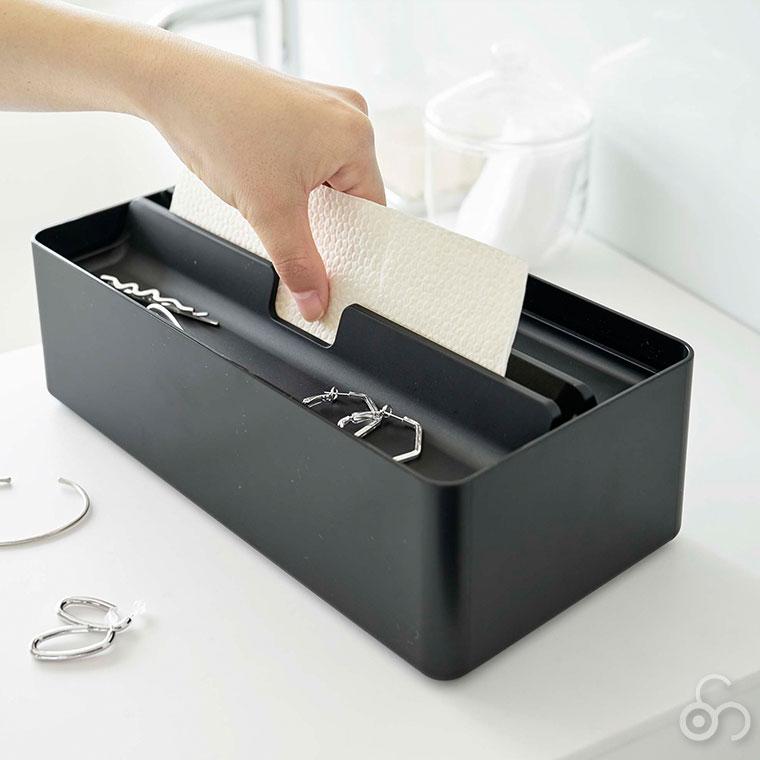 tower トレー蓋付きペーパータオルケース タワー ホワイト ブラック