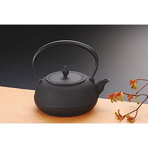 岩鋳 Iwachu 鉄瓶 18型平丸アラレ IH対応 黒焼付（釜焼） 1.7L 南部