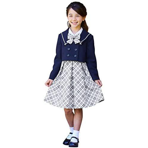 純正オンラインストア Elle En Noir エルアンノワール 入学式 スーツ 女の子 子供服 格子柄 W セーラー襟 アンサンブル ネイビー 115 最新売れ筋 Ssl Daikyogo Or Jp