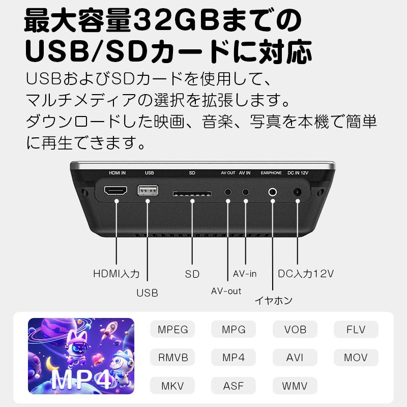 ヘッドレストモニター 2台セット 10.1インチ DVDプレーヤー DVD内蔵 リアモニター CPRM対応  HDMI 車 dvd 後部座席 モニター下向きスピーカー 1年保証(C0327J)｜sunbobo-jp｜13