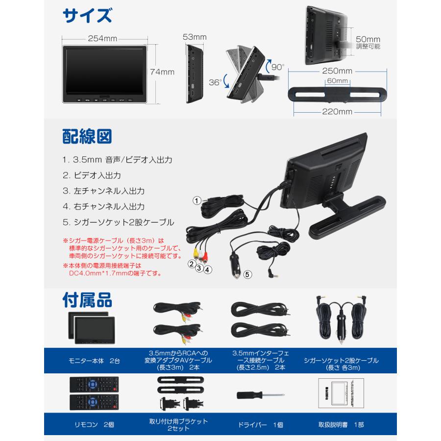 Eonon ヘッドレストモニター 2台セット 10.1インチ DVDプレーヤー DVD