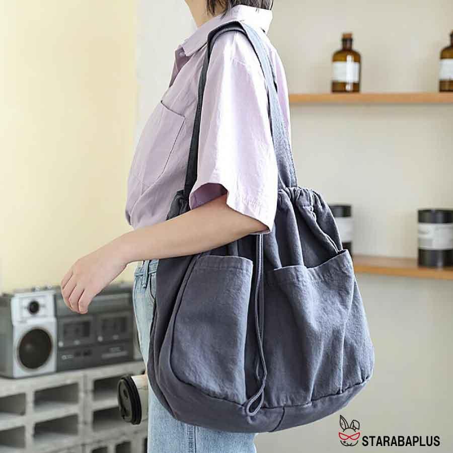 キャンバストートバッグ 大容量 シンプル 可愛い おしゃれ こなれ感 くすみカラー 外ポケット くたびれ 軽量 やわらかい 送料無料 |  | 03