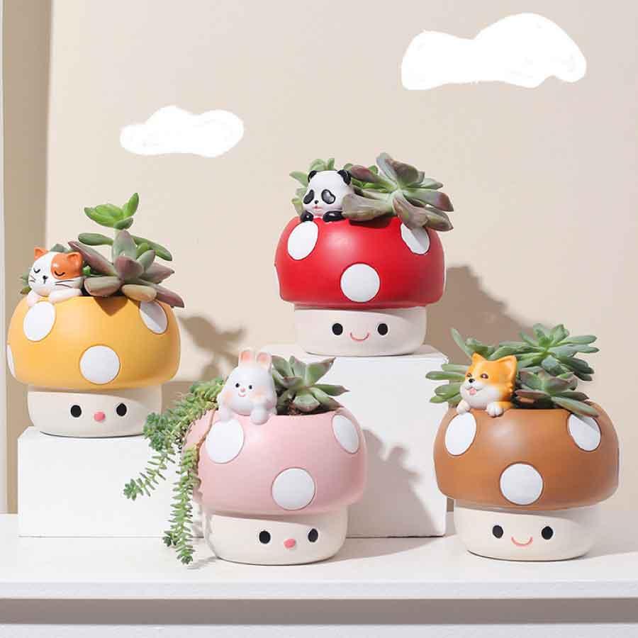 キノコ型植木鉢 母の日 鉢植え 可愛い多肉植物用鉢 動物フィギュア付きプランター 室内植物用可愛い鉢 プレゼント用ユニークな植木鉢 送料無料 |  | 12
