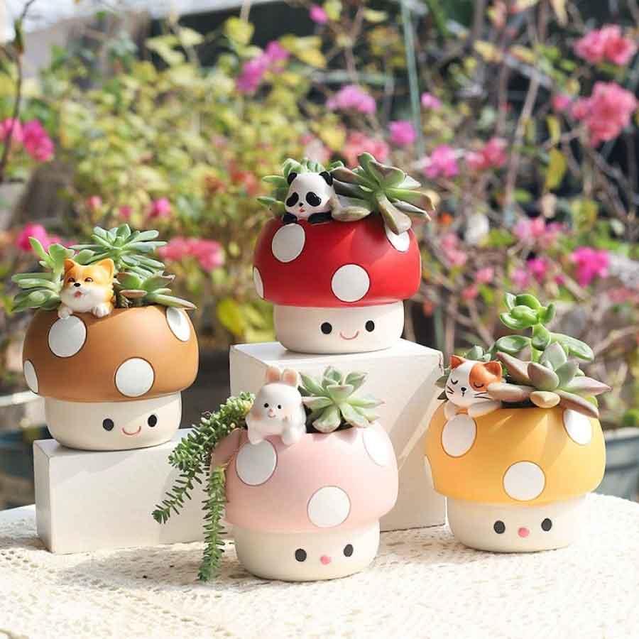 キノコ型植木鉢 母の日 鉢植え 可愛い多肉植物用鉢 動物フィギュア付きプランター 室内植物用可愛い鉢 プレゼント用ユニークな植木鉢 送料無料 |  | 13